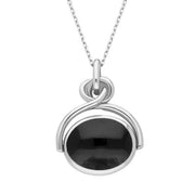 18ct White Gold Whitby Jet White Mother of Pearl Oval Swivel Fob Necklace, P096.