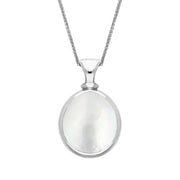 18ct White Gold Whitby Jet White Mother Of Pearl Small Double Sided Pear Fob Necklace, P220_2.
