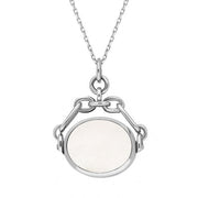 18ct White Gold Whitby Jet White Mother Of Pearl Double Sided Swivel Fob Necklace, P209.
