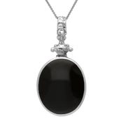 18ct White Gold Whitby Jet Turquoise Double Sided Oval Fob Necklace, P100_2.