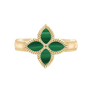 9ct Yellow Gold Malachite Bloom Marquise Flower Ring