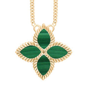 18ct Yellow Gold Malachite Bloom Large Flower Ball Edge Necklace, N1156