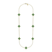 9ct Yellow Gold Malachite Bloom Long Flower Ball Edge Necklace, N1157