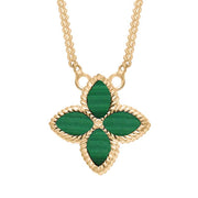 18ct Yellow Gold Malachite Bloom Small Flower Ball Edge Necklace, N1155