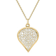 18ct Yellow Gold Bauxite Flore Filigree Large Heart Necklace. P3631.
