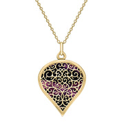 18ct Yellow Gold Blue John Flore Filigree Large Heart Necklace. P3631.