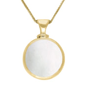 18ct Yellow Gold Blue John White Mother Of Pearl Double Sided Round Dinky Fob Necklace, P218_2.