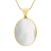 18ct Yellow Gold Blue John Mother of Pearl Queens Jubilee Hallmark Double Sided Oval Necklace, P150_JFH