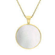 18ct Yellow Gold Blue John Mother Of Pearl Large Double Sided Round Fob Necklace, P012_2.