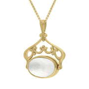 18ct Yellow Gold Blue John Mother Of Pearl Ornate Double Sided Oval Swivel Fob Necklace, P116_8_3.
