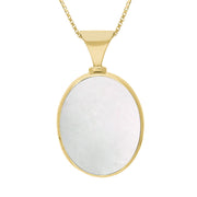 18ct Yellow Gold Blue John Mother of Pearl Queens Jubilee Hallmark Double Sided Oval Necklace, P147_JFH