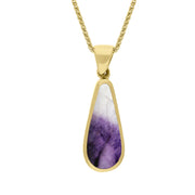 18ct Yellow Gold Blue John Mother Of Pearl Small Double Sided Pear Cut Fob Necklace, P835.