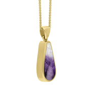 18ct Yellow Gold Blue John Mother Of Pearl Small Double Sided Pear Cut Fob Necklace, P835_3.