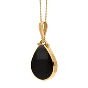 18ct Yellow Gold Blue John Whitby Jet Double Sided Pear Fob Necklace, P056_3.