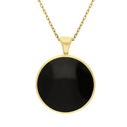 18ct Yellow Gold Blue John Whitby Jet Large Double Sided Round Fob Necklace, P012.