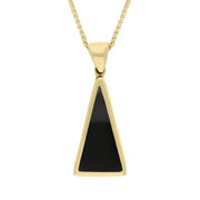 18ct Yellow Gold Blue John Whitby Jet Small Double Sided Triangular Fob Necklace, P834.