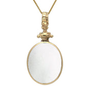 18ct Yellow Gold Blue John White Mother Of Pearl Double Sided Oval Fob Necklace, P100_2.