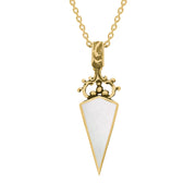 18ct Yellow Gold Blue John White Mother Of Pearl Double Sided Scroll Top Dagger Fob Necklace, P423_2.