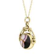 18ct Yellow Gold Blue John White Mother Of Pearl Double Sided Swivel Fob Necklace, P209_3.