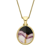 18ct Yellow Gold Blue John White Mother Of Pearl Small Double Sided Pear Fob Necklace, P220_2.