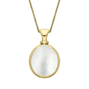 18ct Yellow Gold Blue John White Mother Of Pearl Small Double Sided Pear Fob Necklace, P220.