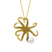 18ct Yellow Gold Freshwater Pearl Bead Octopus Necklace, P3410.
