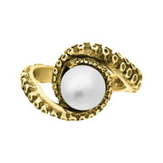 18ct Yellow Gold Freshwater Pearl Bead Twist Tentacle Ring