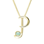 18ct Yellow Gold Opal Love Letters Initial P Necklace, P3463.