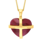 18ct Yellow Gold Red Greenland Ruby Medium Cross Heart Necklace P1543