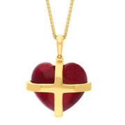 18ct Yellow Gold Red Greenland Ruby Small Cross Heart Necklace P1544