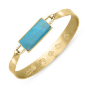 18ct Yellow Gold Turquoise Hallmark Wide Oblong Bangle, B030_FH