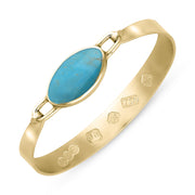 18ct Yellow Gold Turquoise Hallmark Wide Oval Bangle, B020_FH