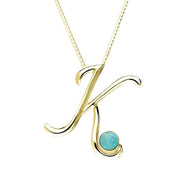 18ct Yellow Gold Turquoise Love Letters Initial K Necklace, P3458.