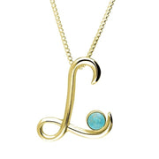 18ct Yellow Gold Turquoise Love Letters Initial L Necklace, P3459.