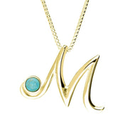 18ct Yellow Gold Turquoise Love Letters Initial M Necklace, P3460.