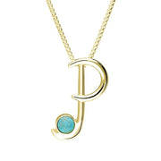 18ct Yellow Gold Turquoise Love Letters Initial P Necklace, P3463.