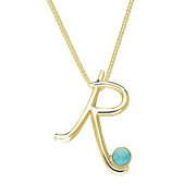 18ct Yellow Gold Turquoise Love Letters Initial R Necklace, P3465.