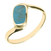 18ct Yellow Gold Turquoise Oblong Twist Ring. R001.