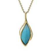 18ct Yellow Gold Turquoise Open Marquise Shaped Necklace, P3370