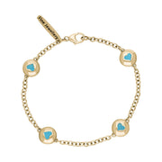 18ct Yellow Gold Turquoise Oval Heart Detail Four Stone Bracelet, B797.