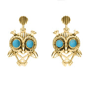 18ct Yellow Gold Turquoise Owl Stud Earrings E2329