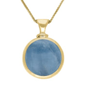 18ct Yellow Gold Whitby Jet Aquamarine Double Sided Round Dinky Fob Necklace, P218.