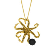 18ct Yellow Gold Whitby Jet Bead Octopus Necklace, P3410.