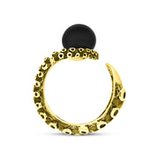 18ct Yellow Gold Whitby Jet Bead Swirl Tentacle Ring
