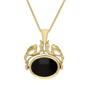 18ct Yellow Gold Whitby Jet Blue John Double Sided Oval Swivel Fob Necklace, P104_4.