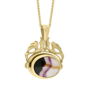 18ct Yellow Gold Whitby Jet Blue John Double Sided Oval Swivel Fob Necklace, P104_4_3.