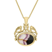 18ct Yellow Gold Whitby Jet Blue John Double Sided Oval Swivel Fob Necklace, P104_4_2.