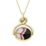 18ct Yellow Gold Whitby Jet Blue John Oval Swivel Fob Necklace, P096.