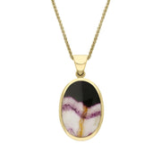 18ct Yellow Gold Whitby Jet Blue John Small Double Sided Fob Necklace, P832_2.
