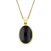 18ct Yellow Gold Whitby Jet Blue John Small Double Sided Fob Necklace, P832.